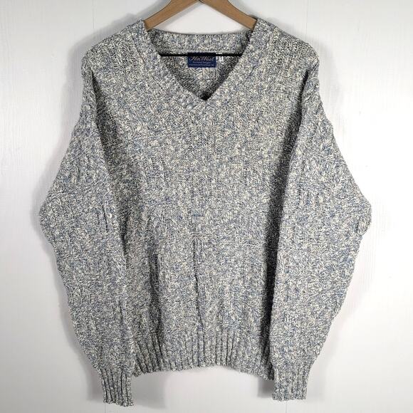 Pen West by Pendleton Sweater Men’s M Blue Gray Knit V-Neck Wool Cotton USA VTG - Picture 1 of 11